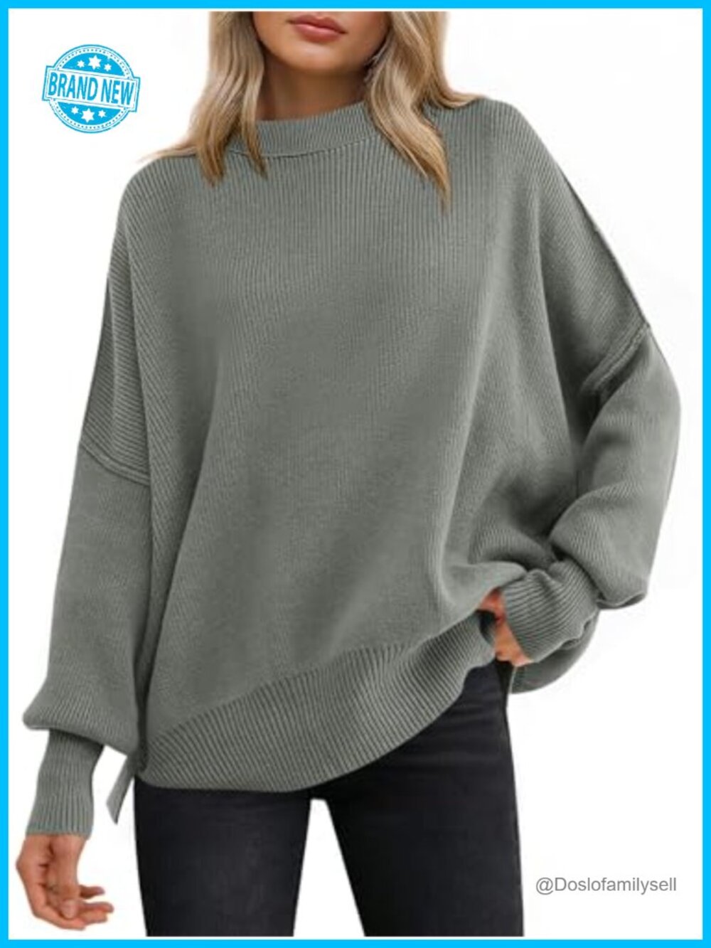 Oversized Chunky Ribbed Knit Pullover Sweater Batwing Long Sleeve Crewneck